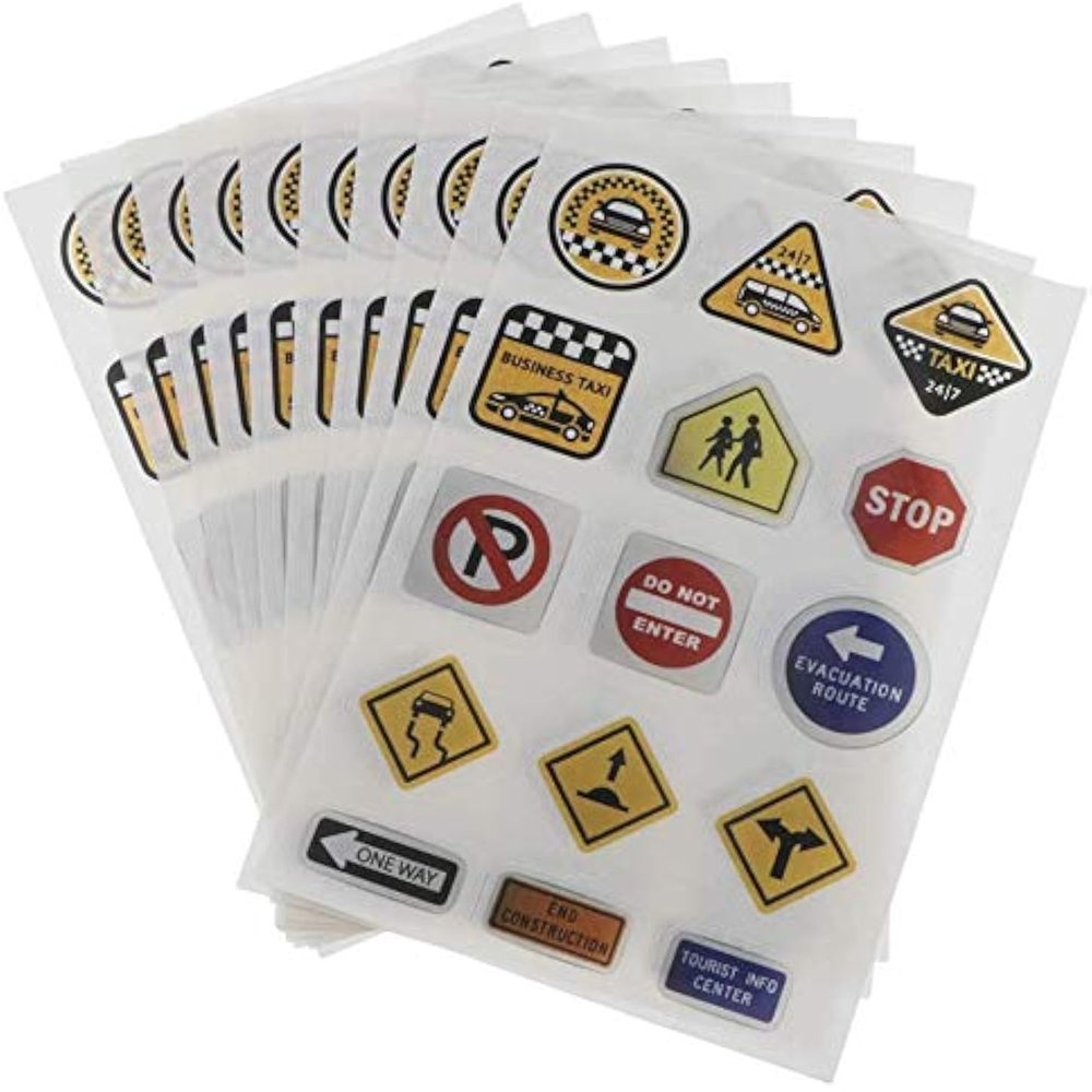 10 Sheets Road Sign Stickers DIY Traffic Play Stickers to Develop Your Kids Imagination and Memory - B