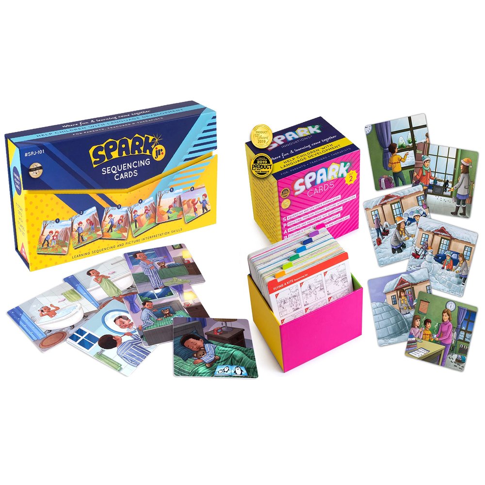 Sequencing Cards Bundle, Storytelling Cards, Higher and Lower Level Boxes, Speech Therapy Games, Learning Toys, Spark Cards 2 and Spark Cards JR Bundle