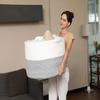 24" x 24" x 17" Max Size Large Cotton Rope Basket, Extra Large Storage Basket, Woven Laundry Hamper, Cloth Storage Bin, for Blankets Clothes Towels Pillows in Living Room, Grey Mix view 3
