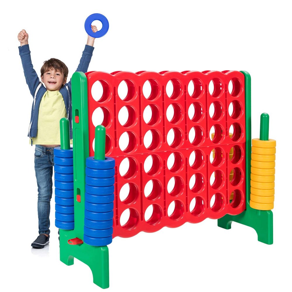 Costzon Giant 4-in-A-Row, Jumbo 4-to-Score Giant Game Set for Kids & Adults, Indoor Outdoor Yard Connect Game, 3.5FT Tall with 42 Jumbo Rings & Quick-Release Slider, Perfect for Family & Party Games