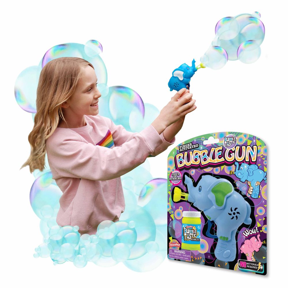 Bubble Gun - Elephant from Deluxebase. Dino Themed Bubbles Blower with Solution. Friction Powered Easy Use Machine for Educational Play and Party Favors for Kids.