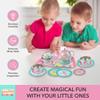 Bright Stripes Kids Tea Set - Pretend Play Tin Tea Set for Girls & Boys | Includes Tea Pot, Cups, Saucers, Plates, Tray, Invitations & Place-Cards for Imaginative Play view 2