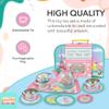 Bright Stripes Kids Tea Set - Pretend Play Tin Tea Set for Girls & Boys | Includes Tea Pot, Cups, Saucers, Plates, Tray, Invitations & Place-Cards for Imaginative Play view 3
