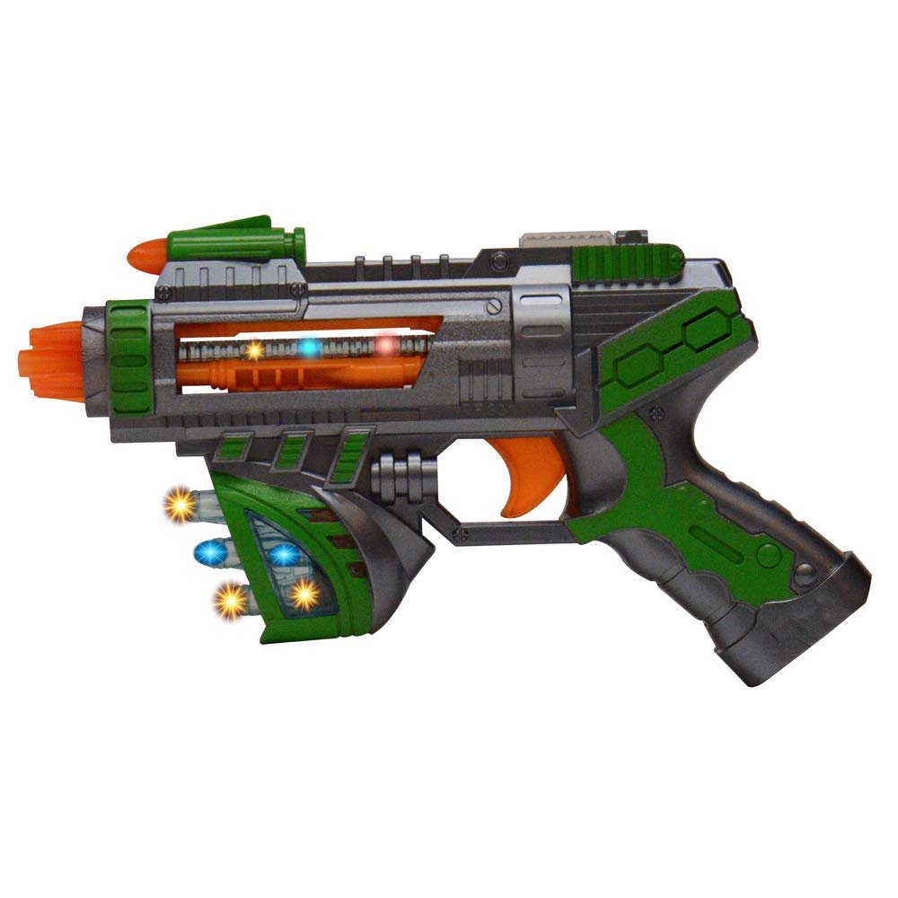 Kids Pretend Play Alien Green Space Blaster Ray Gun with Flashing Lights and Sounds for Boys Girls Children