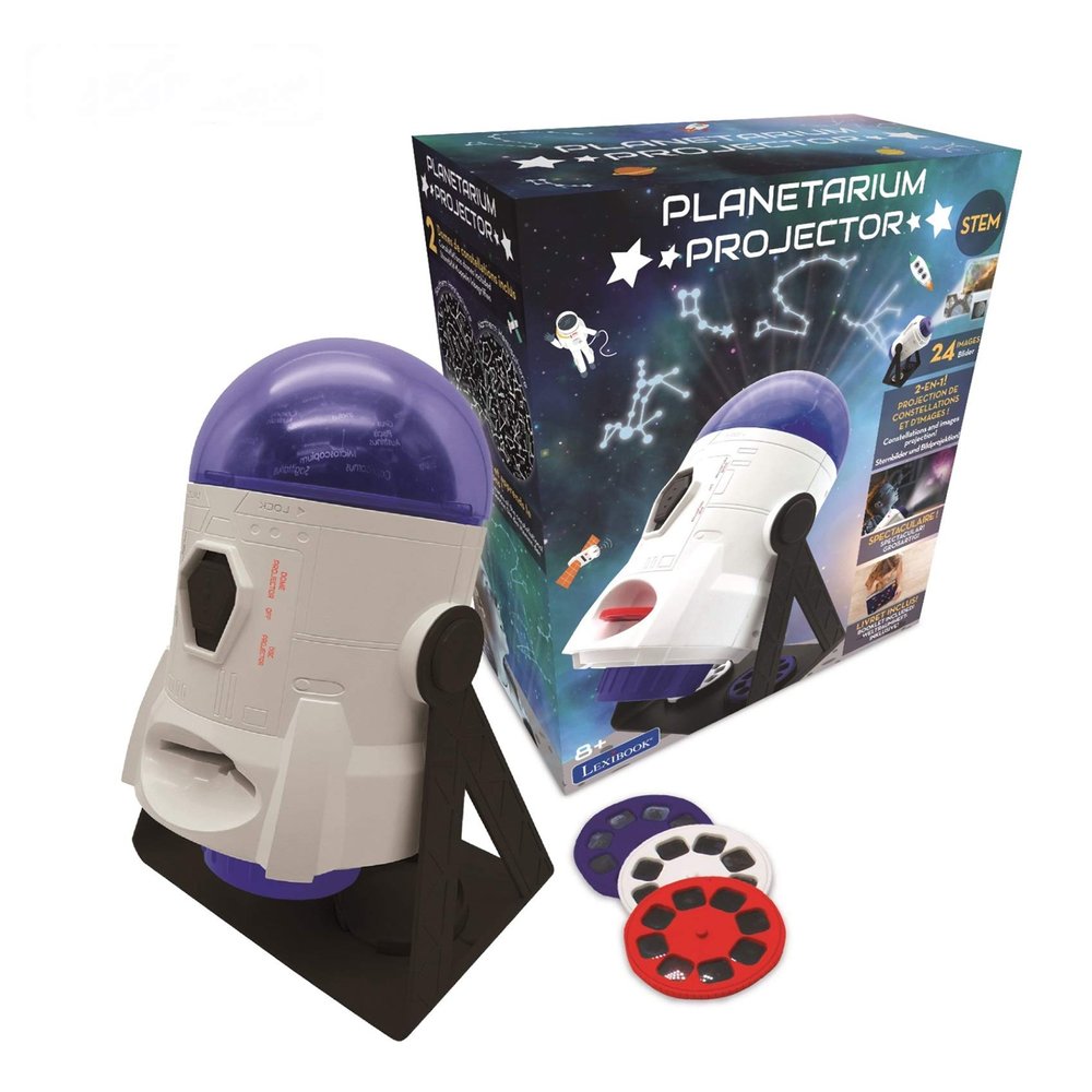 LEXiBOOK, 2-in-1 Constellations and Images Planetarium Projector, 24 Images to Discover Space, 2 Constellation Domes, STEM, White/Blue, NLJ180