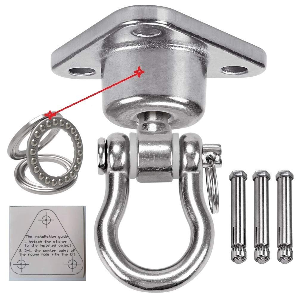 Dakzhou Stainless Steel Hanger with Smooth Swing Bearings, Heavy Duty 180+360 Swivel Swing Hook, 1500 lb Capacity Playground Yoga Hammock Chair Rope, sandbag Porch Swing Bag Sleeve
