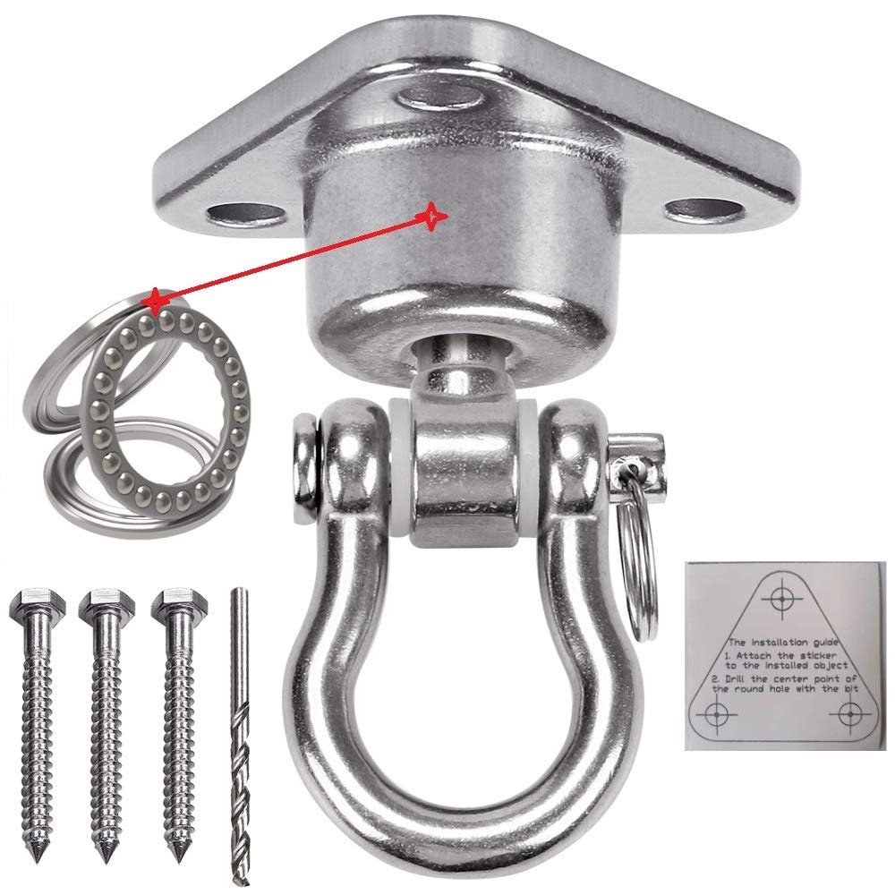 9M Stainless Steel Hanger with Smooth Swing Bearings, Heavy Duty 180+360 Swivel Swing Hook, 1500 lb Capacity Playground Yoga Hammock Chair Rope, sandbag Porch Swing Bag Sleeve