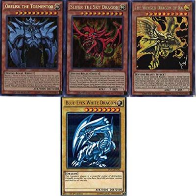 Yu-Gi-Oh - 3 God Cards! and Blue Eyes White Dragon 100 Card Lot! with Rare Cards Guaranteed