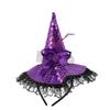 NUOBESTY Halloween Witch Hat, Large Ruched Witch Cap with Lace, Halloween Decoration Headband Costume Dress up Party Favors Purple 2Pcs view 1