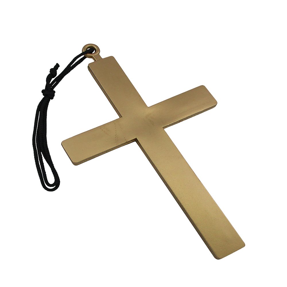 Nicky Bigs Novelties Large Gold Monk Cross Necklace 9" Plastic Cross Prop for Priest Nun Pope Costumes Halloween Cosplay Church Costume Accessory, 5 x 9 Inches