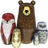 Kakeah Nesting Dolls-Brown Cartoon Owl Bear Fox Raccoon Russian Nesting Dolls Wooden Matryoshka Doll Handmade Stacking Toy Set 5 Pieces for Kids view 1