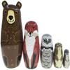 Kakeah Nesting Dolls-Brown Cartoon Owl Bear Fox Raccoon Russian Nesting Dolls Wooden Matryoshka Doll Handmade Stacking Toy Set 5 Pieces for Kids view 4