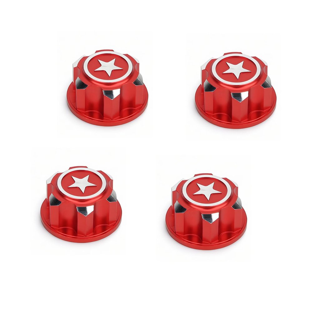 RC Car Hex Wheel Mount Nuts, 4Pcs Aluminium Alloy 17mm Hex Wheel Nut RC Spare Parts Compatible with X-MAXX Summit RC Car(Red)