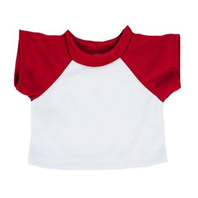 White T-Shirt with Red Sleeves Raglan Shirt Top Fits Most Stuffed Animals 14" to 18"
