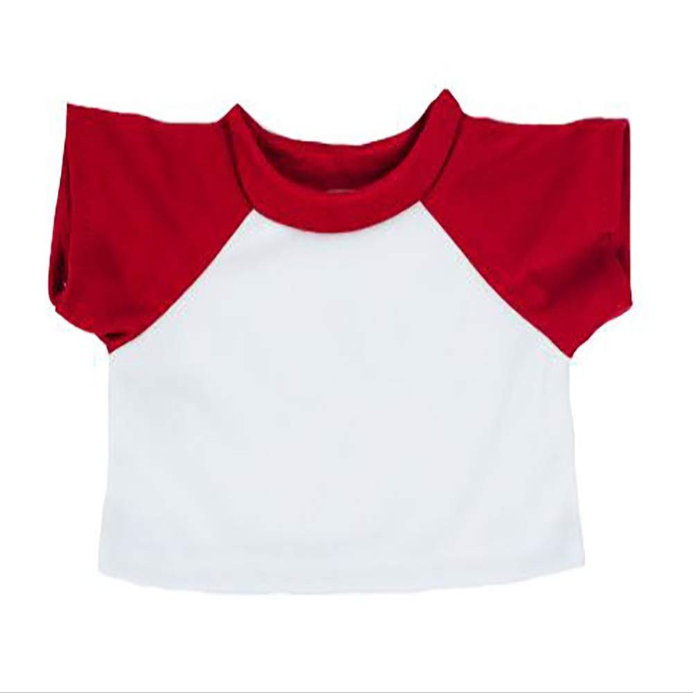 White T-Shirt with Red Sleeves Raglan Shirt Top Fits Most Stuffed Animals 14" to 18"