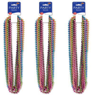 Assorted Colors Party Beads - Small Round Pack of 3