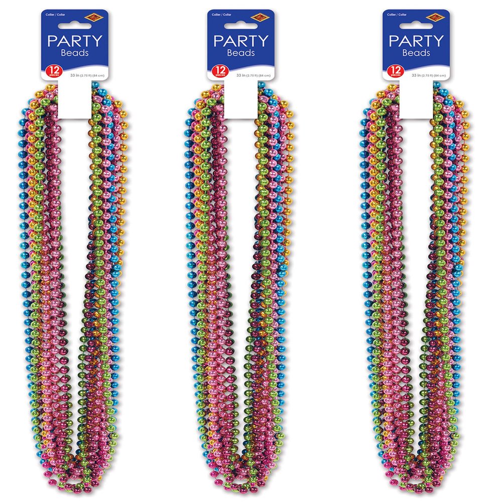 Assorted Colors Party Beads - Small Round Pack of 3