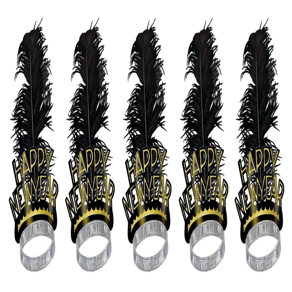 Beistle Black & Gold Swing Tiaras 5 Piece Happy New Years Eve Party Supplies Favors, One Size, Black/Gold/Silver