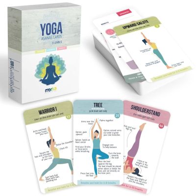 merka Yoga Cards Flashcard Deck - 50 Plastic Cards, One Size - 45 Asanas & Sanskrit Names - Yoga Gifts for Women
