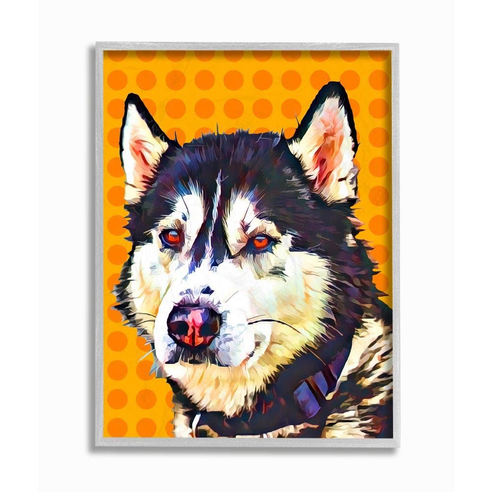 Stupell Industries Pop Art Husky Dog Over Orange Polka Dots