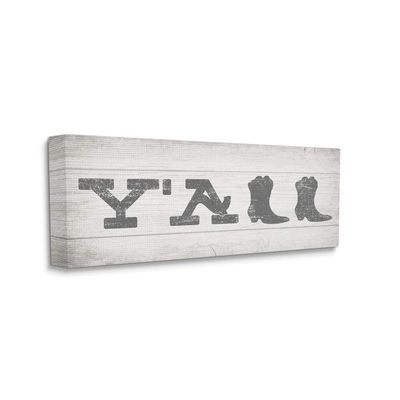 Stupell Industries Y'all Welcome Phrase with Southwestern Boot Typography Wall Art, 10 x 24, Off- White