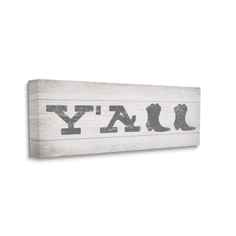 Stupell Industries Y'all Welcome Phrase with Southwestern Boot Typography Wall Art, 10 x 24, Off- White