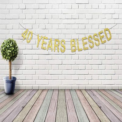 Gold Glittery Banner Years Birthday Banner 40 Years Blessed Photo Prop Happy Birthday Sign Anniversary Celebrate Decor Glitter Party Decoration Supplies