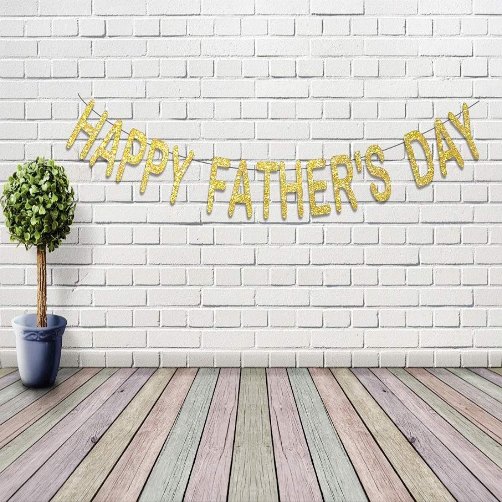 Gold Glittery Banner Years Birthday Banner Happy Father'S Day Photo Prop Happy Birthday Sign Anniversary Celebrate Decor Glitter Party Decoration Supplies