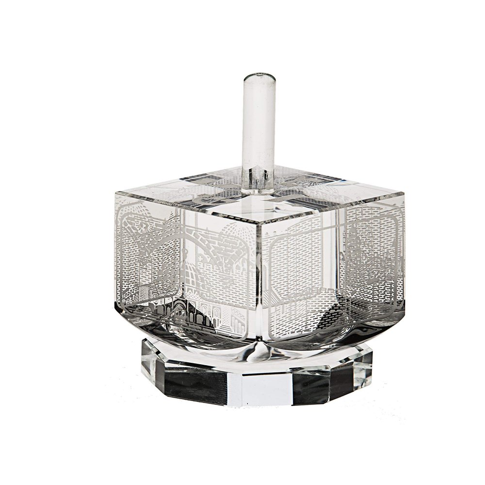 Dreidel -Scenes of Jerusalem Crystal with Silver - by Copa Judaica
