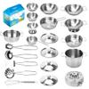 TekkPerry Kids Kitchen Pretend Play Toys, Cooking Toys Play Pots and Pans Set for Kids, 21pcs Small Stainless Steel Kitchen Cookware Kits Toys, Cookware Playset for Girls, Boys view 1