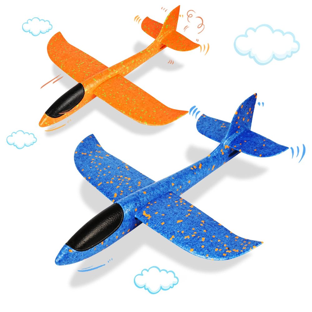 VCOSTORE 2 Pack Foam Airplanes for Kids, 17.5'' Large Throwing Foam Glider Planes Toys,Flying Styrofoam Kid Airplanes Toy for 3 4 5 6 7 8 9 10 11 12 Year Old Boys Girls with Outdoor Sports Play