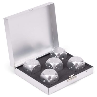 Brushed Silver Tone 3 x 2 Stainless Steel Metal Standard Dice Boxed Set of 5