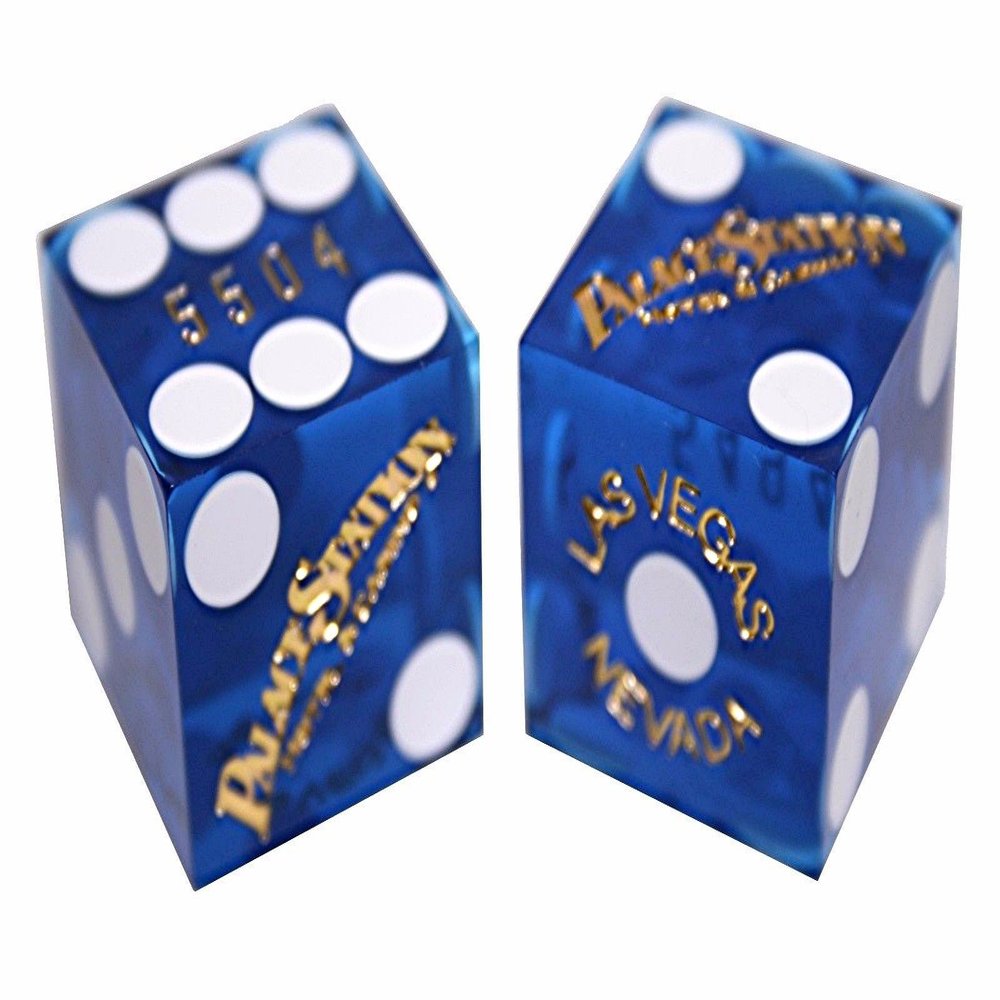19mm Craps Dice Pair Matching Serial Numbers - Authentic Las Vegas Casino Table-Played Dice (Palace Station (Blue Polished))
