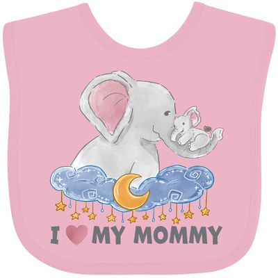 inktastic I Love My Mommy Cute Elephants with Moon and Stars Baby Bib Pink 3bde6