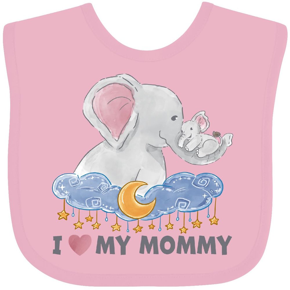inktastic I Love My Mommy Cute Elephants with Moon and Stars Baby Bib Pink 3bde6