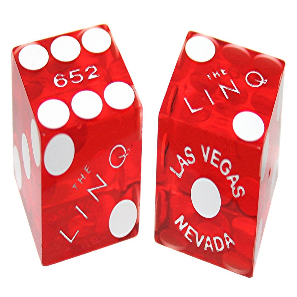 19mm Craps Dice Pair Matching Serial Numbers - Authentic Las Vegas Casino Table-Played Dice (Linq (Red Polished))