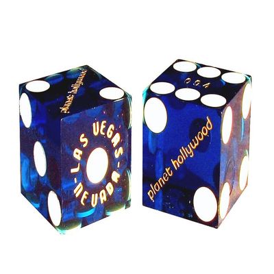 19mm Craps Dice Pair Matching Serial Numbers - Authentic Las Vegas Casino Table-Played Dice (Planet Hollywood (Blue Polished))
