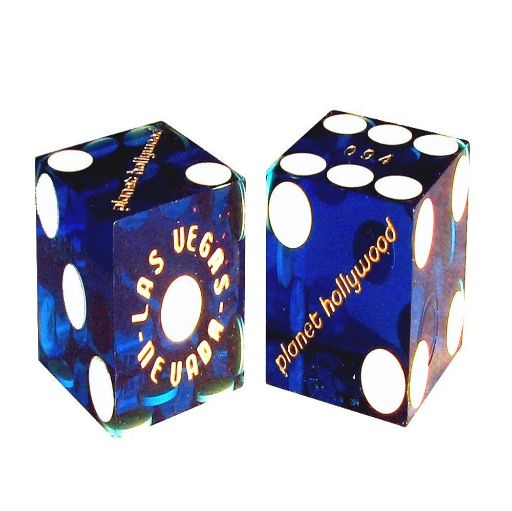 19mm Craps Dice Pair Matching Serial Numbers - Authentic Las Vegas Casino Table-Played Dice (Planet Hollywood (Blue Polished))