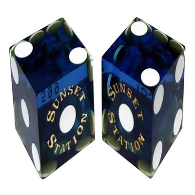 19mm Craps Dice Pair Matching Serial Numbers - Authentic Las Vegas Casino Table-Played Dice (Sunset Station (Blue Polished))