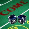 19mm Craps Dice Pair Matching Serial Numbers - Authentic Las Vegas Casino Table-Played Dice (Sunset Station (Blue Polished)) view 3