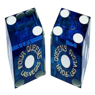 19mm Craps Dice Pair Matching Serial Numbers - Authentic Las Vegas Casino Table-Played Dice (Four Queens (Blue Polished))