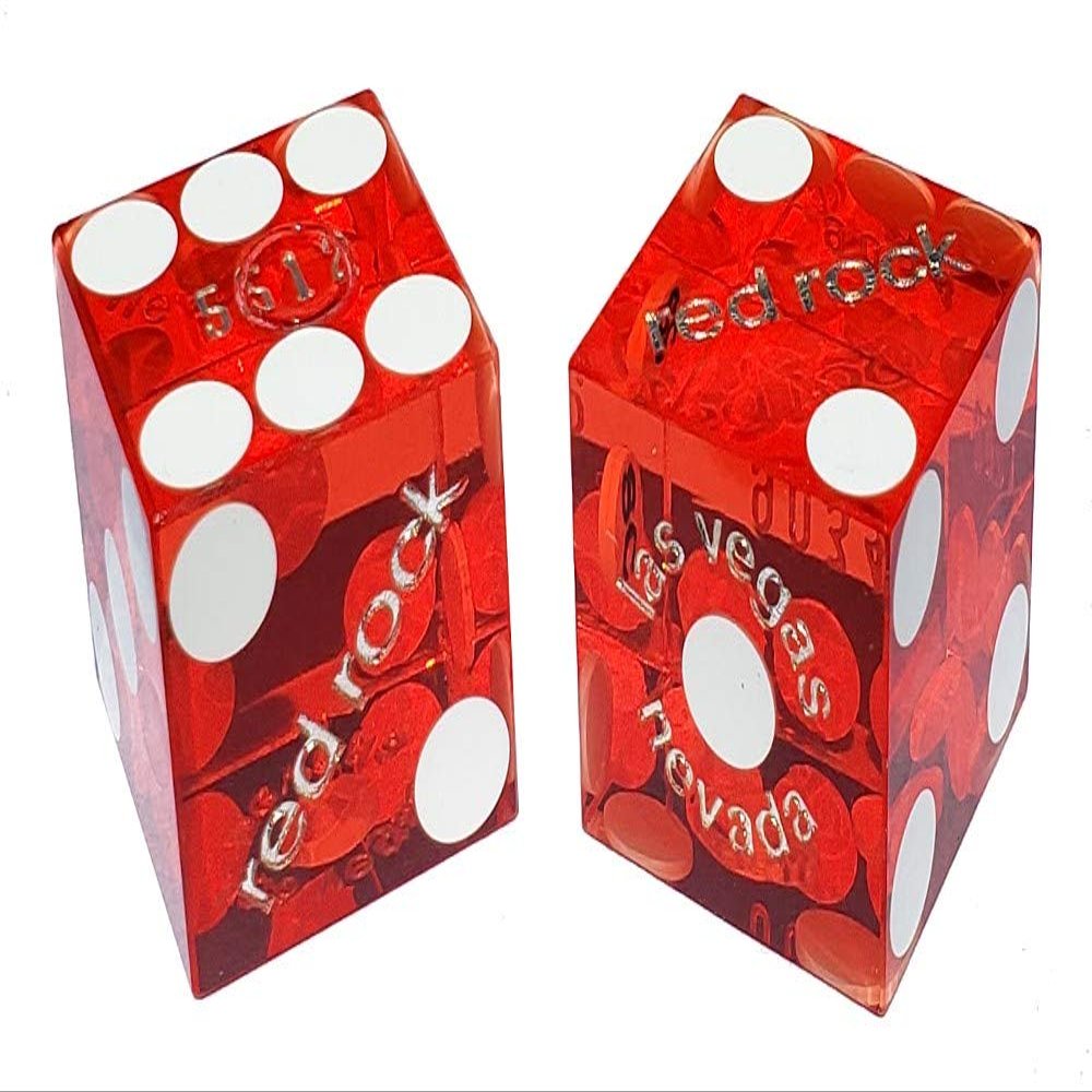19mm Craps Dice Pair Matching Serial Numbers - Authentic Las Vegas Casino Table-Played Dice (Red Rock (Red Polished))