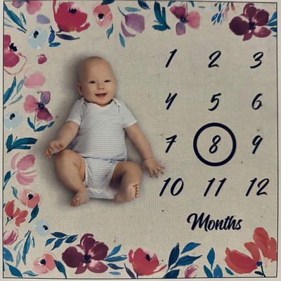 Baby Monthly Milestone Blanket for Girl | 100% Soft Muslin Cotton | 47x47 inches| Beautiful Multicolored Pink Flowers Backdrop