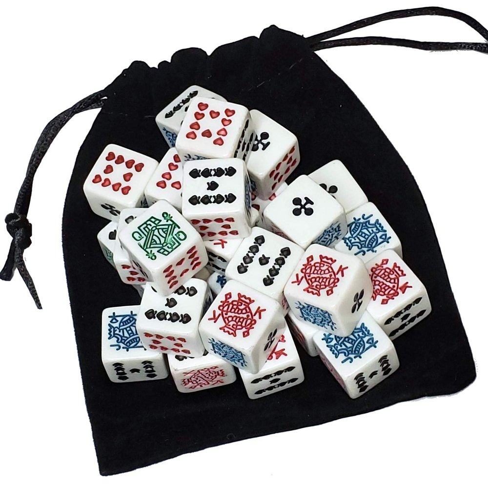 Cyber-Deals 30 White Poker Dice for 2020 with Black Velvet Storage Pouch