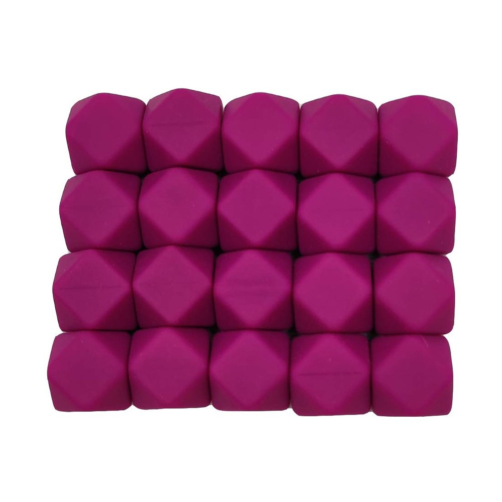 30pcs Magenta Color 14mm Silicone Hexagon Pearl Beads Silicone Geometry Spacer Beads for DIY Beading Mom Jewelry Necklace Making