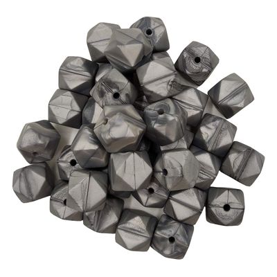 30pcs Metallic Silver Color 14mm Silicone Hexagon Pearl Beads Silicone Geometry Spacer Beads for DIY Beading Mom Jewelry Necklace Making