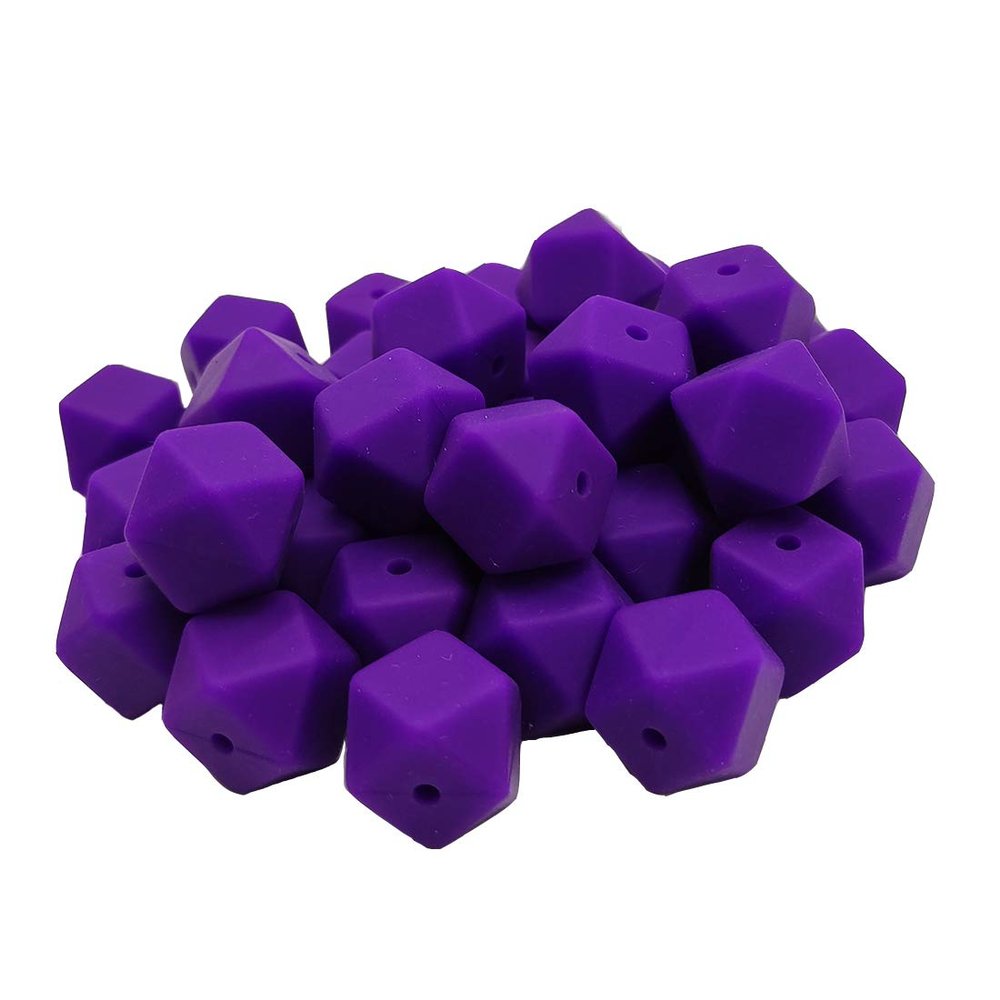 30pcs Classic Purple Color 14mm Silicone Hexagon Pearl Beads Silicone Geometry Spacer Beads for DIY Beading Mom Jewelry Necklace Making