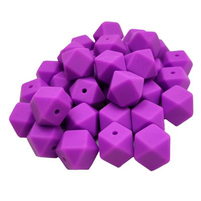 30pcs Purple Color 14mm Silicone Hexagon Pearl Beads Silicone Geometry Spacer Beads for DIY Beading Mom Jewelry Necklace Making