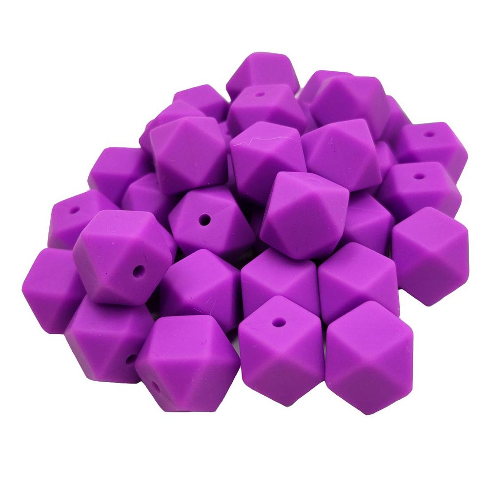 30pcs Purple Color 14mm Silicone Hexagon Pearl Beads Silicone Geometry Spacer Beads for DIY Beading Mom Jewelry Necklace Making