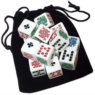 Cyber-Deals White Poker Dice (New 2020 Design) with Black Velvet Storage Pouch (Set of 15)